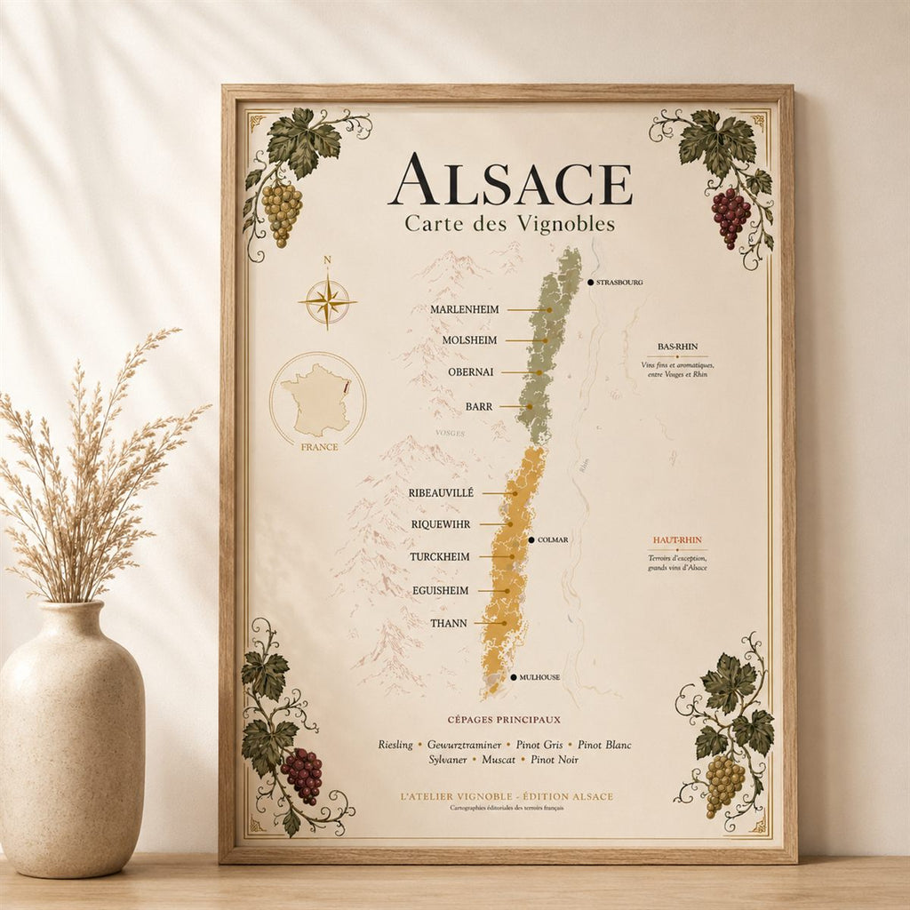 Affiche Alsace Carte des Vignobles 50x70 cm encadrée
