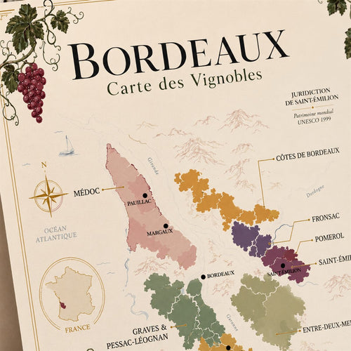 Affiche Bordeaux Carte des Vignobles 50x70 cm zoom détail