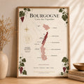 Affiche Bourgogne Carte des Vignobles 50x70 cm encadrée
