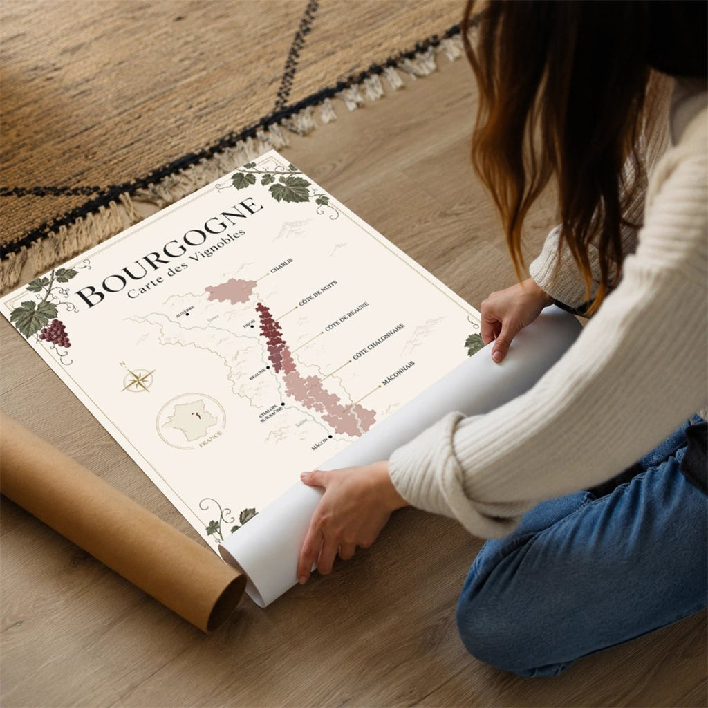 Affiche Bourgogne Carte des Vignobles 50x70 cm - Mockup déroulé