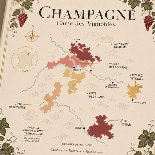 Affiche Champagne Carte des Vignobles 50x70 cm zoom détail