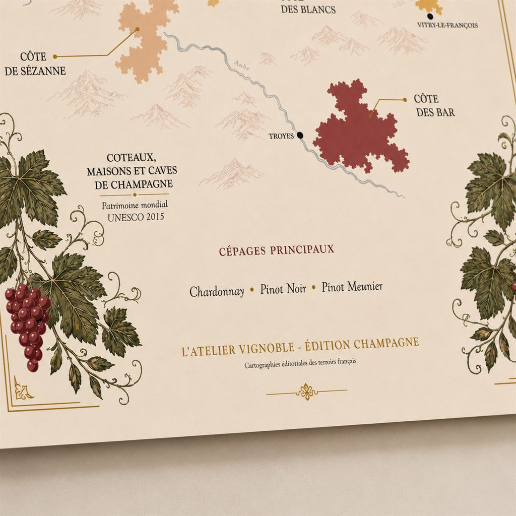 Affiche Champagne Carte des Vignobles 50x70 cm zoom appellations