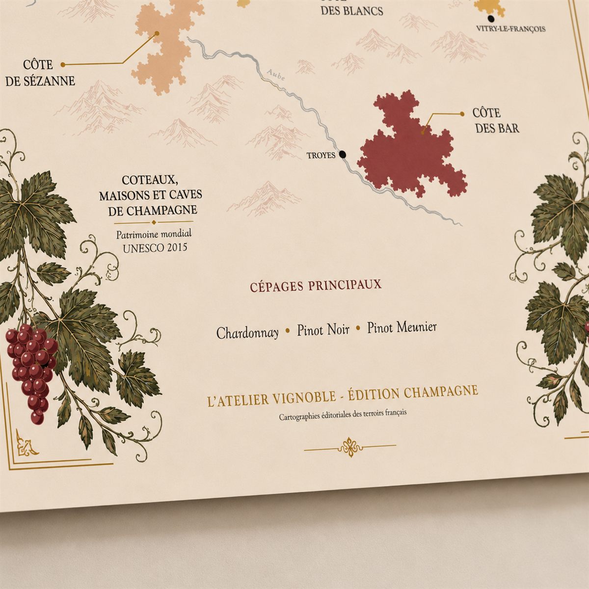 Affiche Champagne Carte des Vignobles 50x70 cm zoom appellations