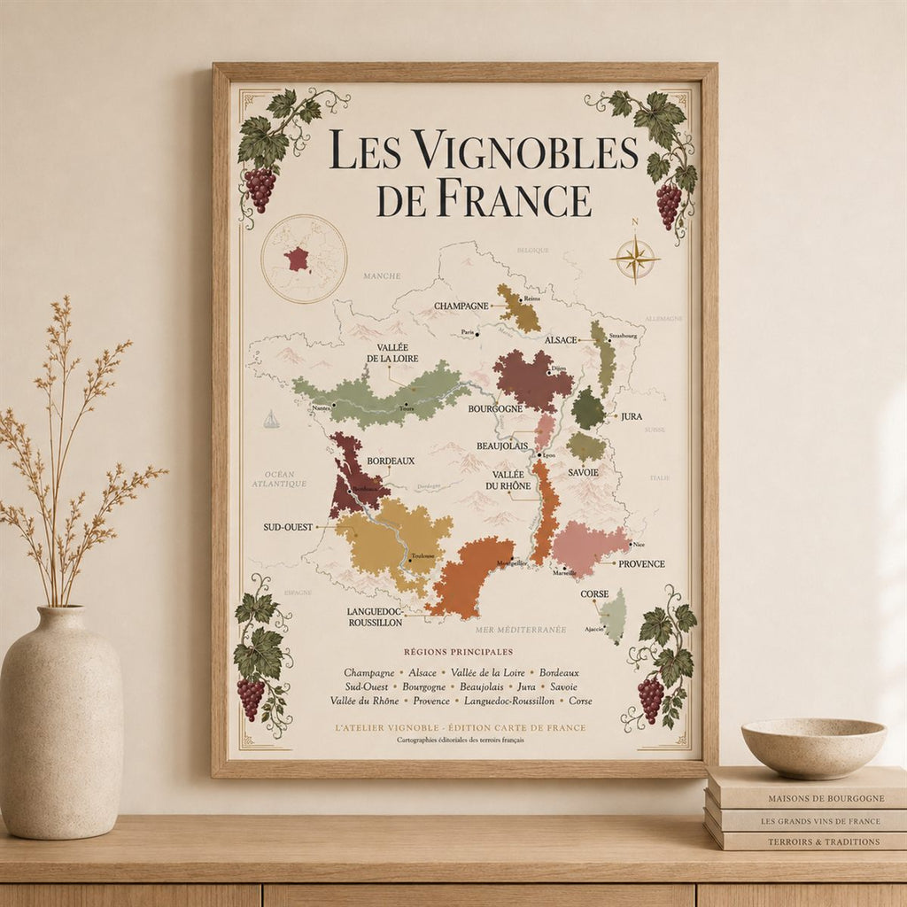Affiche France Carte des Vignobles 50x70 cm encadrée