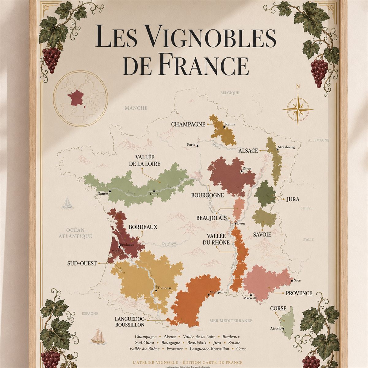 Affiche France Carte des Vignobles 50x70 cm zoom détail