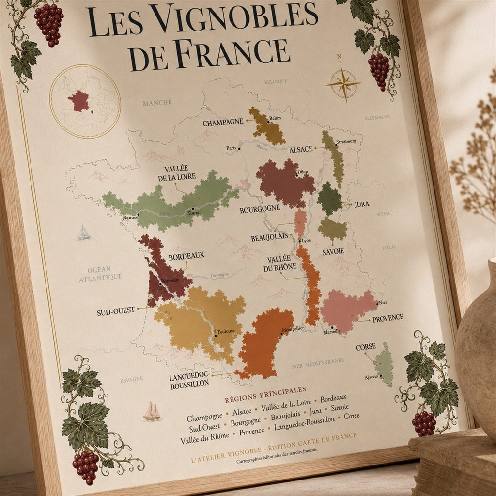 Affiche France Carte des Vignobles 50x70 cm zoom appellations