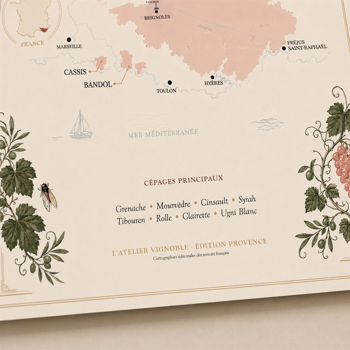 Affiche Provence Carte des Vignobles 50x70 cm zoom détail