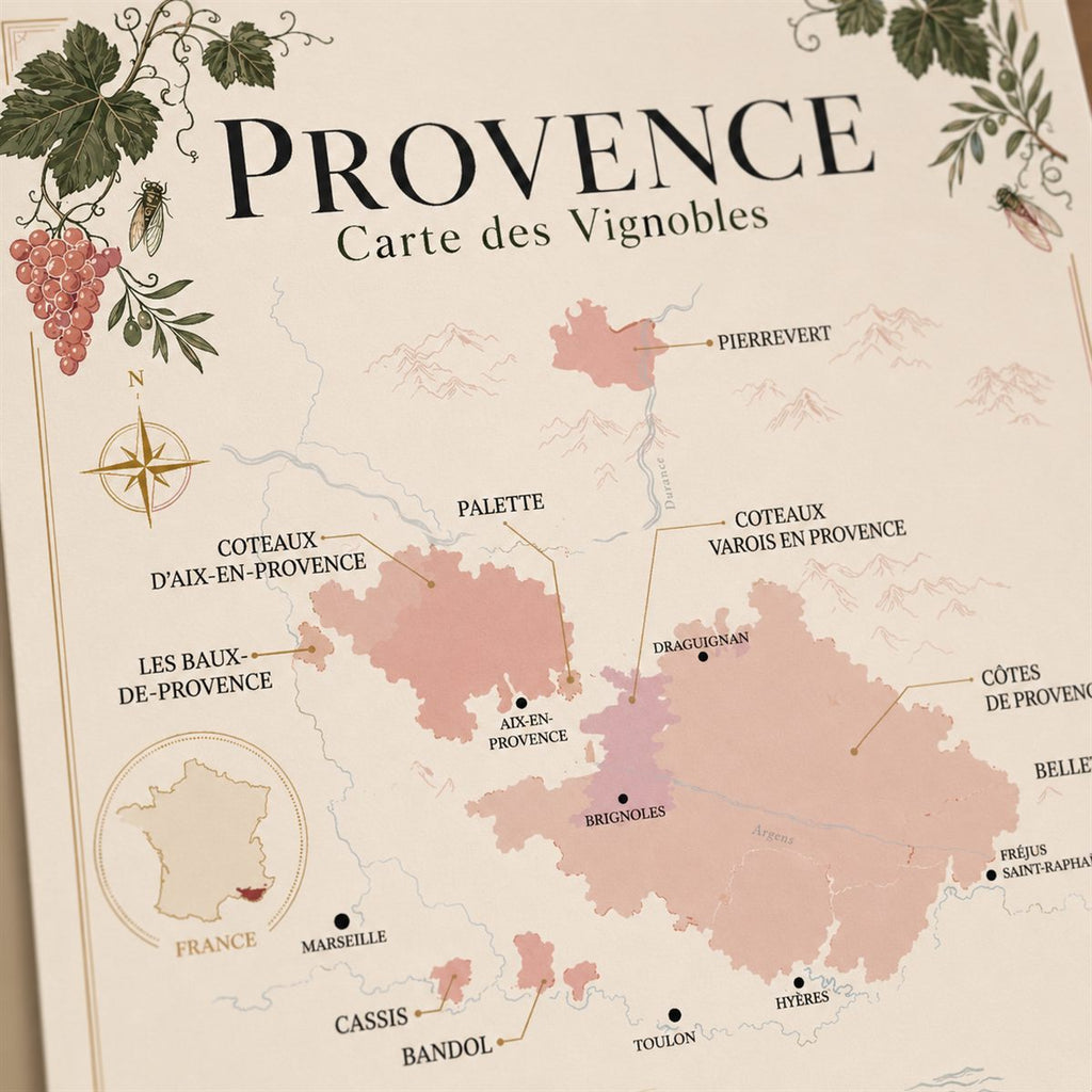 Affiche Provence Carte des Vignobles 50x70 cm zoom appellations