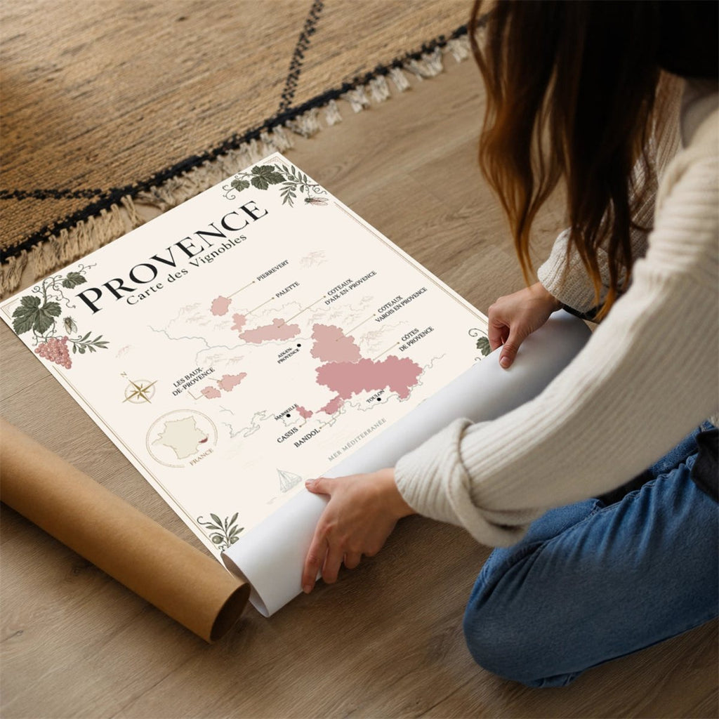 Affiche Provence Carte des Vignobles 50x70 cm - Mockup déroulé