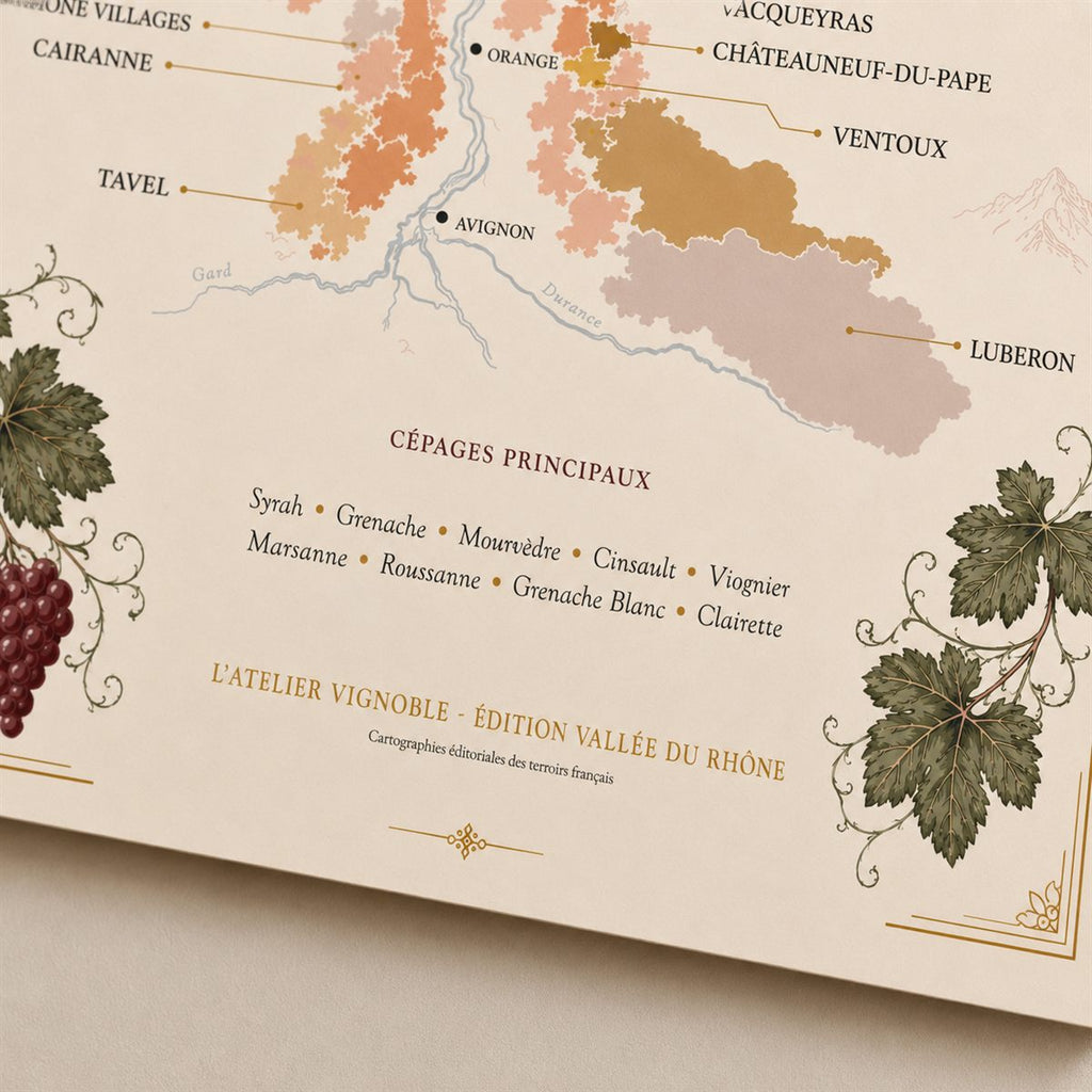 Affiche Vallée du Rhône Carte des Vignobles 50x70 cm zoom appellations