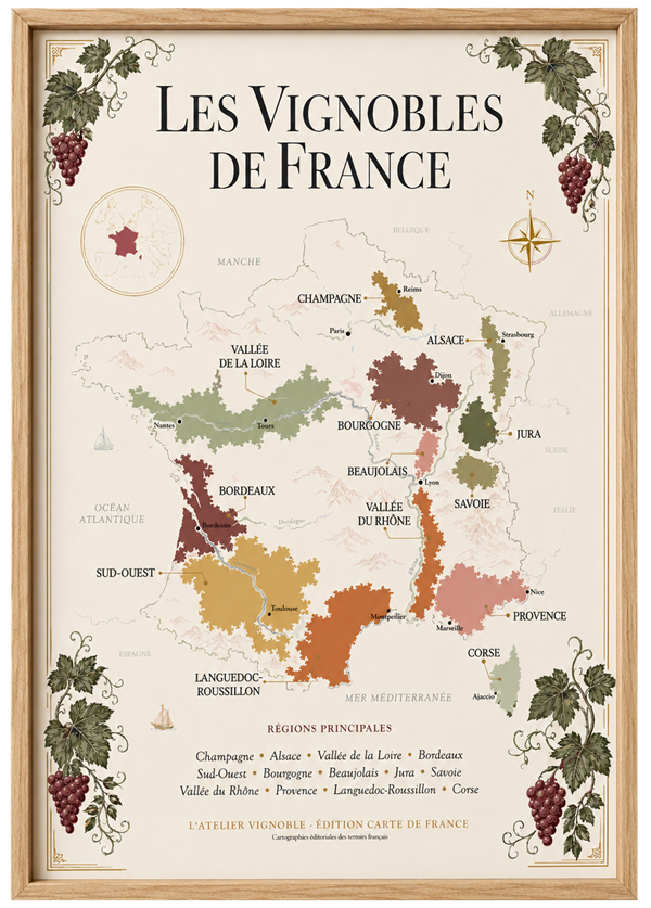Affiche France Carte des Vignobles 50×70 cm — L'Atelier Vignoble
